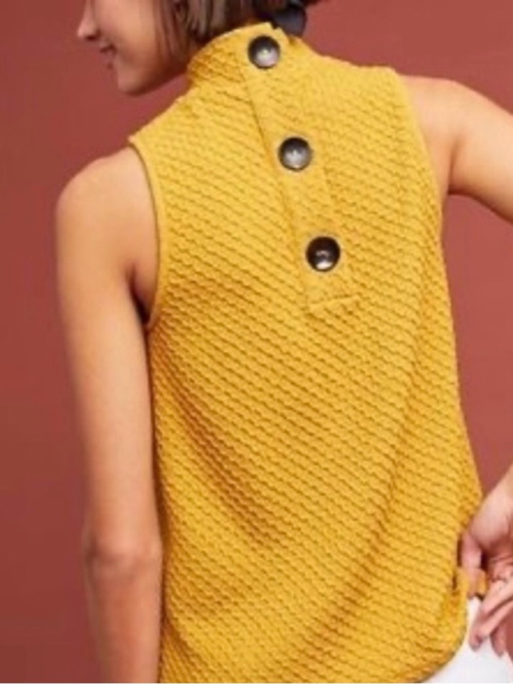 Anthropologie Eri +Ali Overture Textured Mock Neck Mustard Yellow Top